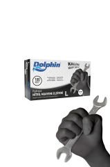 Dolphin Siyah Nitril Eldiven Pudrasız Ekstra Kalın L 100 Adet