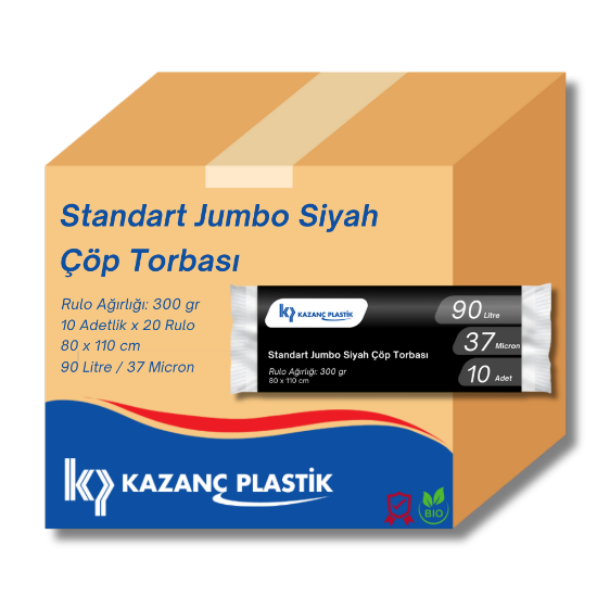 Kazanç Standart Jumbo Siyah Çöp Torbası 80x110 Cm 10 Lu 20 Paket