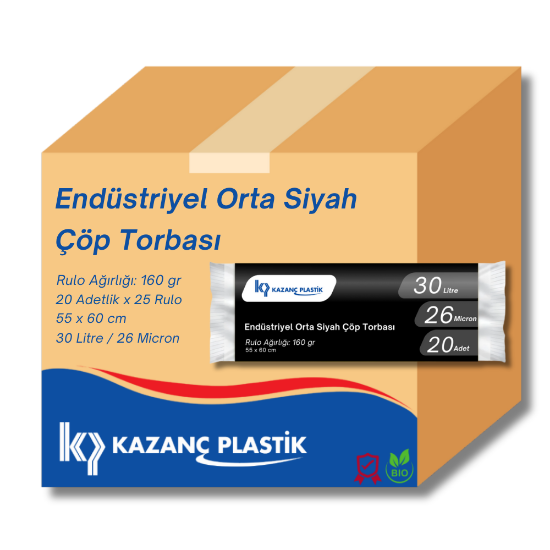 Kazanç Endüstriyel Orta Siyah Çöp Torbası 55x60 Cm 20 Li 25 Paket