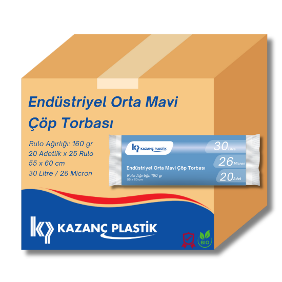 Kazanç Endüstriyel Orta Mavi Çöp Torbası 55x60 Cm 20 Li 25 Paket