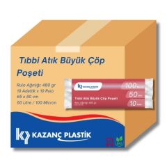 Kazanç Tıbbi Atık Büyük Boy Kırmızı Çöp Torbası 65x80 Cm 10 Lu 10 Paket